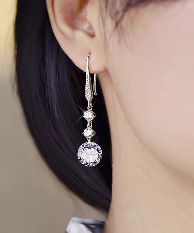 Dinner Silk Sterling Silver Zircon Drop Earrings