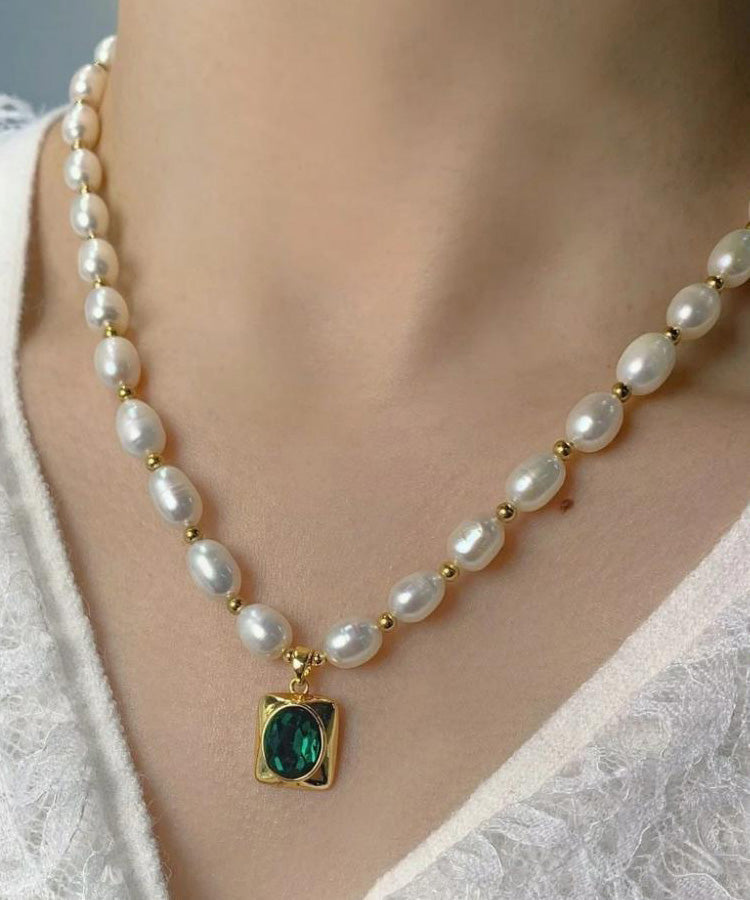 Dinner White Copper Overgild Pearl Diamond Pendant Necklace