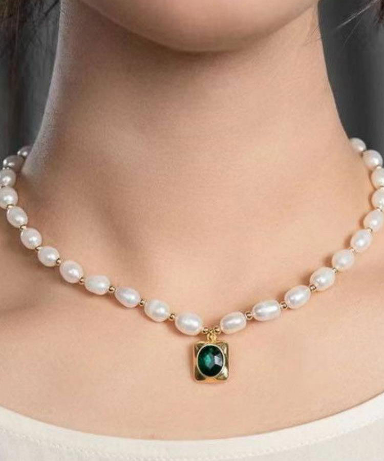 Dinner White Copper Overgild Pearl Diamond Pendant Necklace