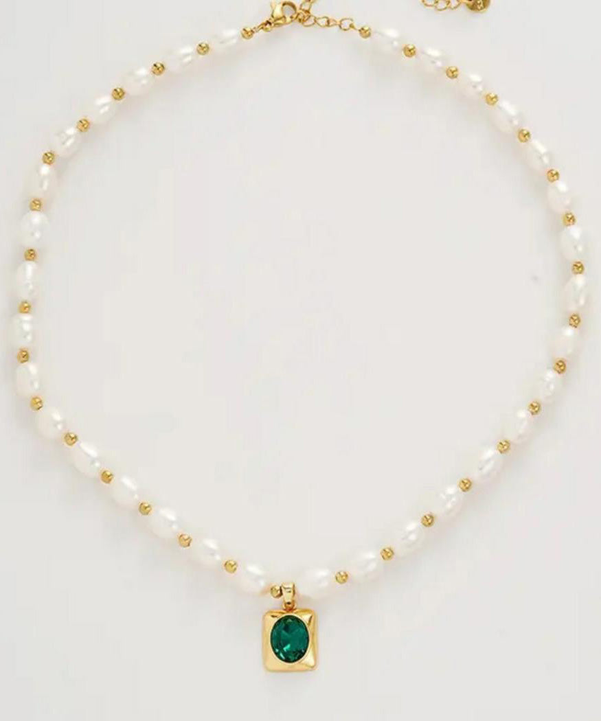 Dinner White Copper Overgild Pearl Diamond Pendant Necklace