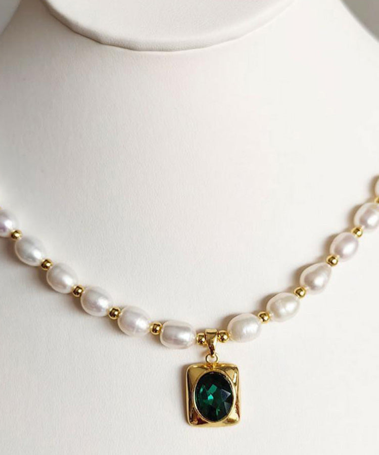 Dinner White Copper Overgild Pearl Diamond Pendant Necklace