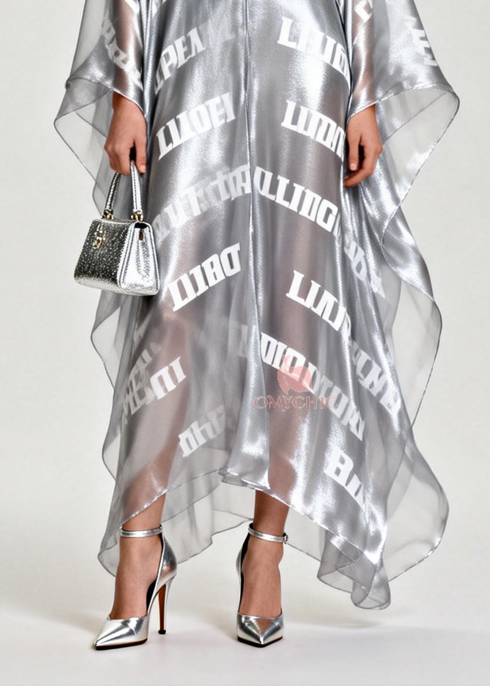 Diy Silvery Oversized Letter Print Chiffon Maxi Dress Summer