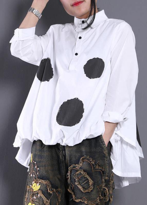 Diy White Dotted Blouses For Women Asymmetric Shirt - SooLinen