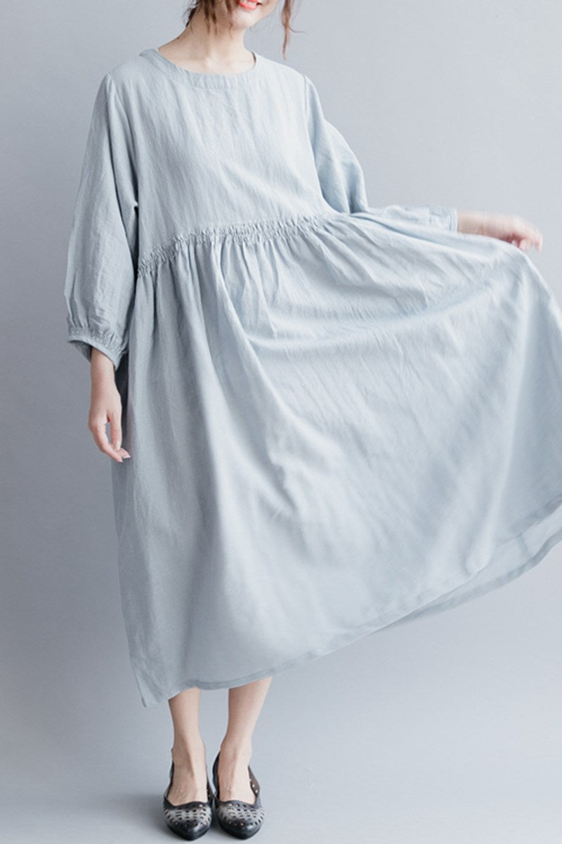 Light Blue Women Long Dresses Cotton Linen Loose Lady Dress
