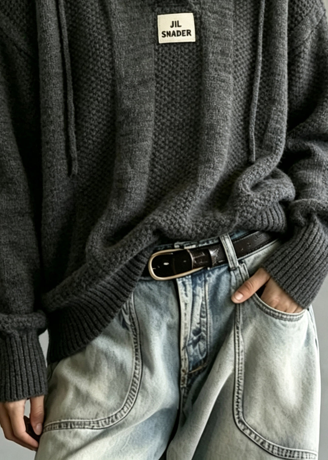 Dull Grey Loose Knit Pullover Hooded Winter