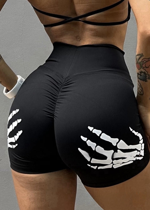 Dynamic Black Print Butt Scrunch Workout Gym Shorts Running Shorts