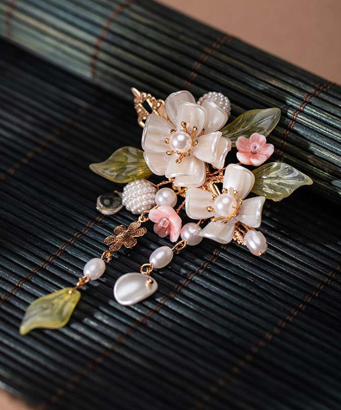Elegant Alloy Pearl Cherry Blossom Tassel A Pair Hairpin