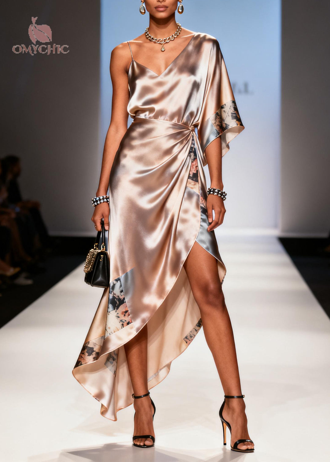 Elegant Apricot Asymmetrical Print Chiffon Sundress Summer