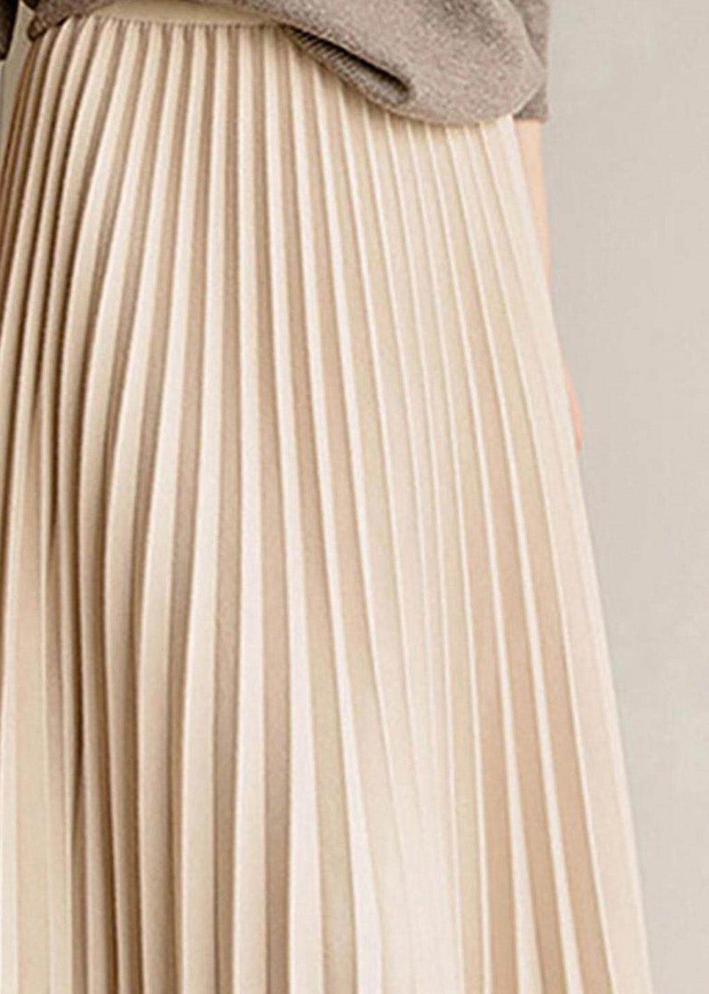 Elegant Apricot Elastic Waist Pleated Skirt Spring