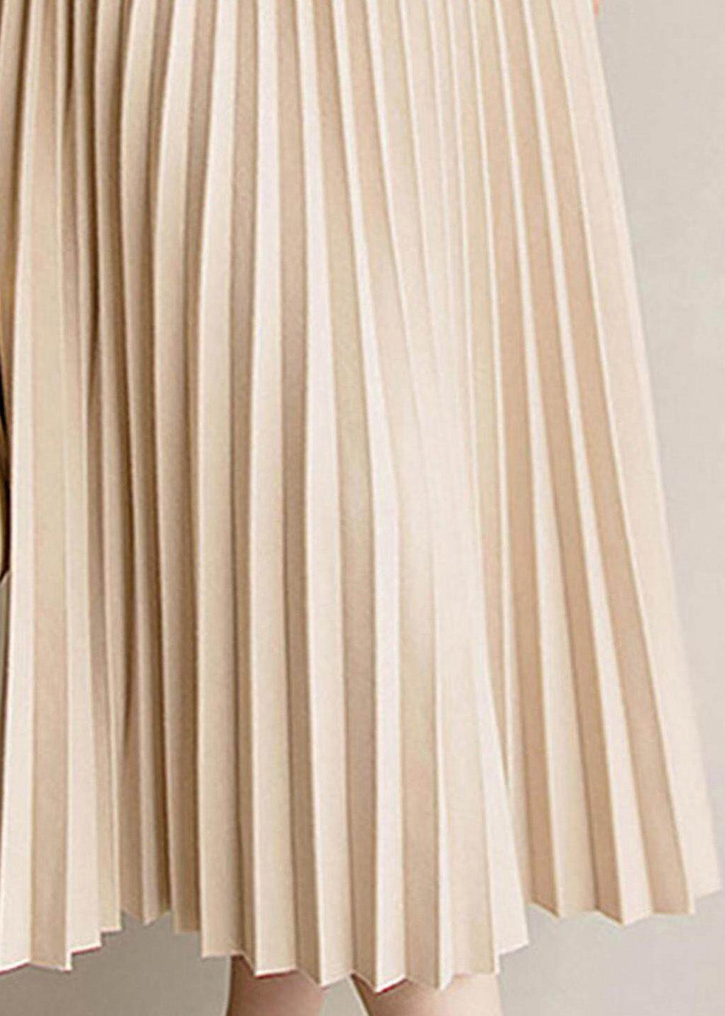 Elegant Apricot Elastic Waist Pleated Skirt Spring