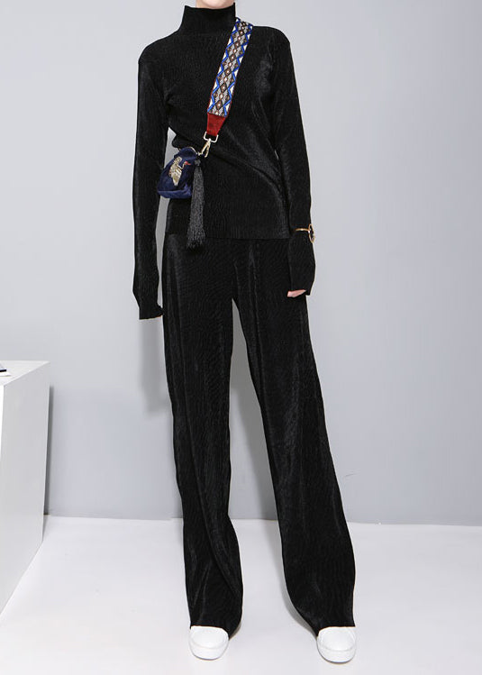 Elegant Apricot High Neck Velvet Two Pieces Set Fall