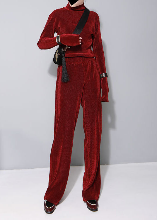 Elegant Apricot High Neck Velvet Two Pieces Set Fall