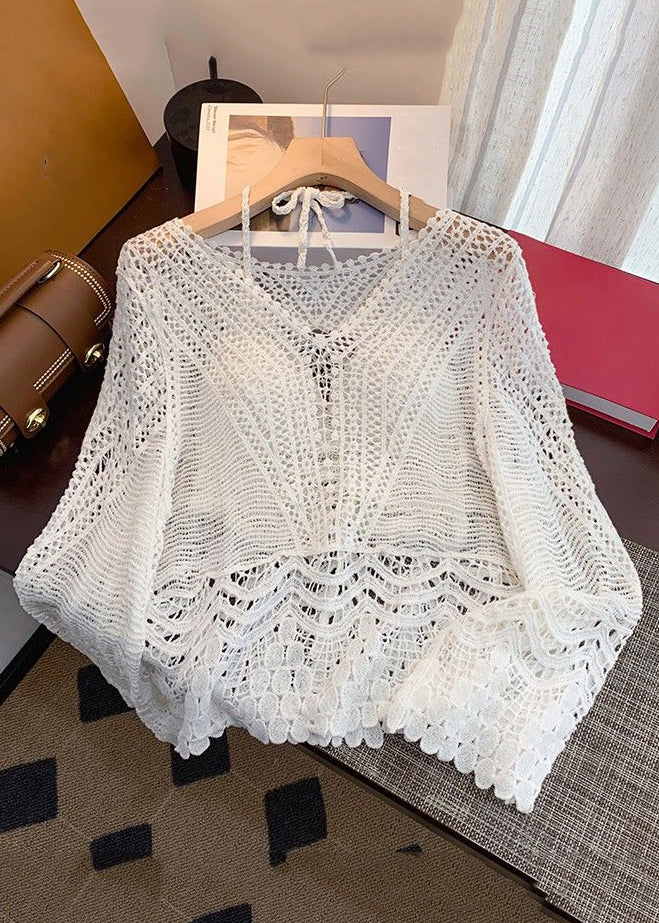 Elegant Apricot Hollow Out Lace Up Knit Two Pieces Set Spring