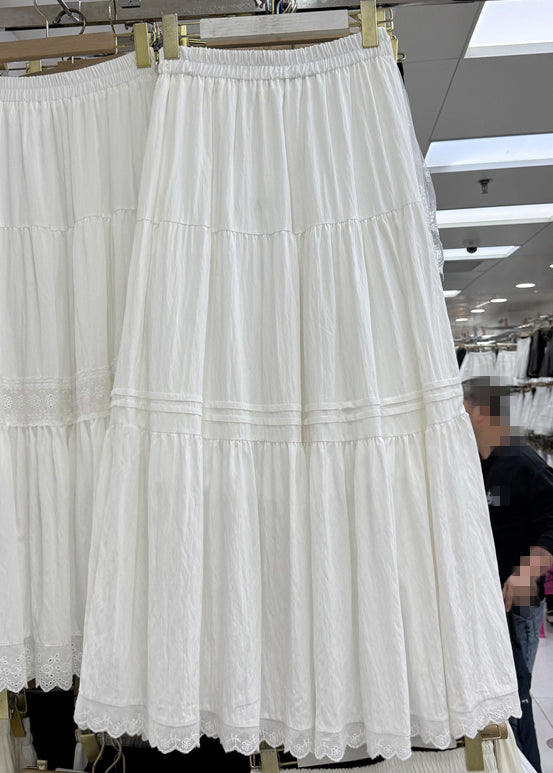 Elegant Apricot Lace Elastic Waist Patchwork Cotton Skirts Summer