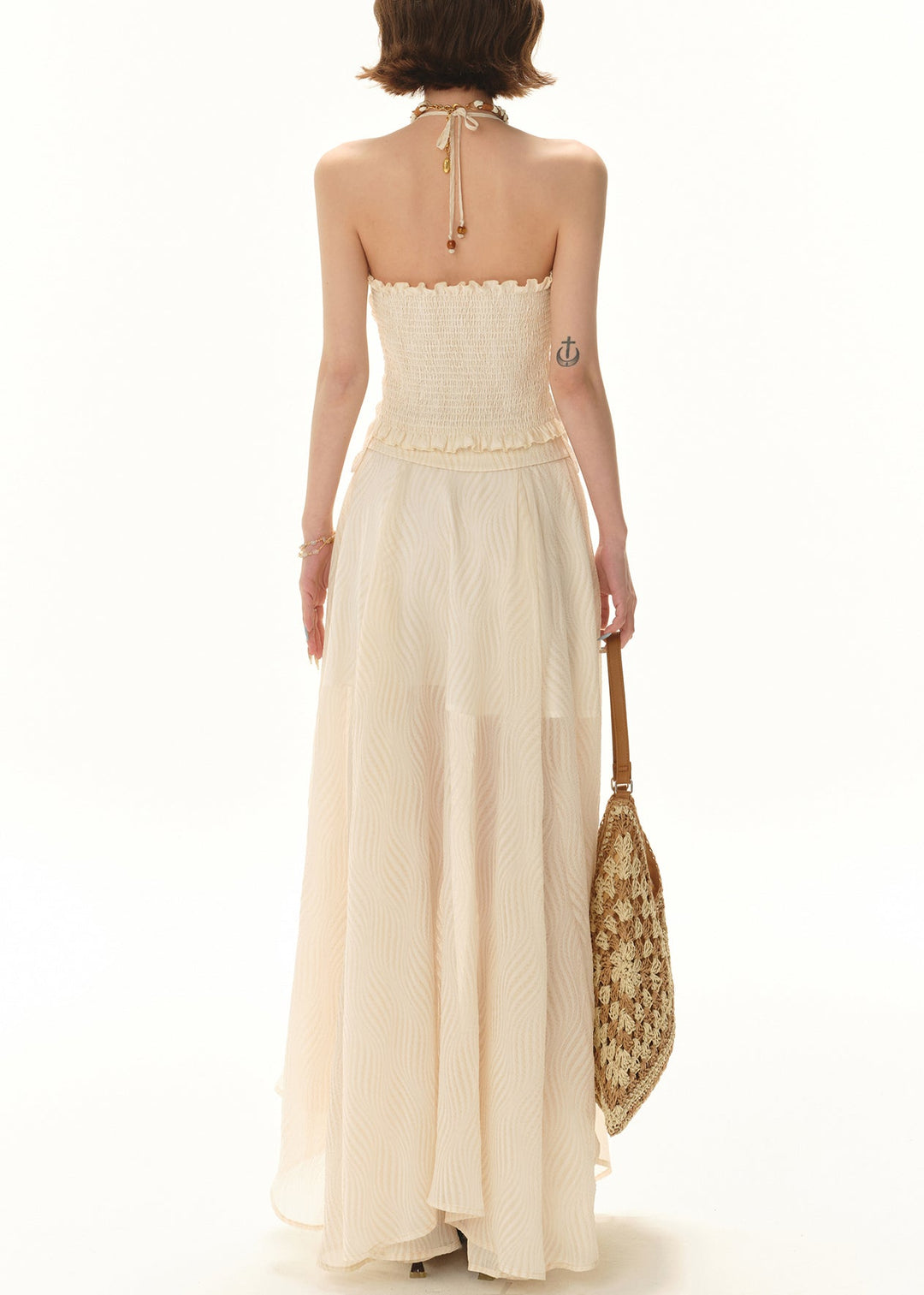 Elegant Apricot Lace Tops And Skirts Patchwork Two Pieces Set Sleeveless