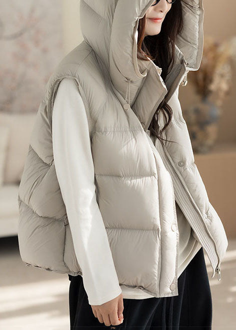 Elegant Apricot Oversized Fine Cotton Filled Hooded Vests Winter
