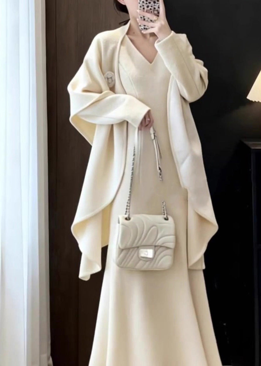 Elegant Apricot Shawl And Maxi Dresses Two Pieces Set Fall