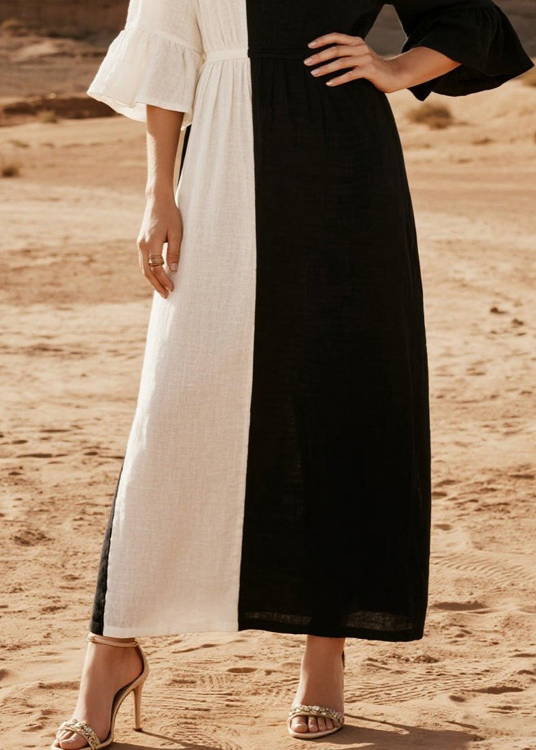 Elegant Asymmetrical Patchwork Cotton Robe Dresses Summer