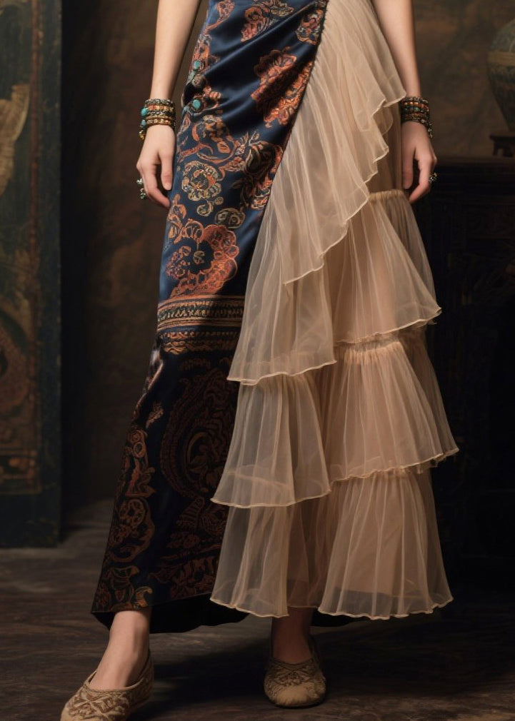 Elegant Asymmetrical Patchwork Tulle Silk Party Dress Summer