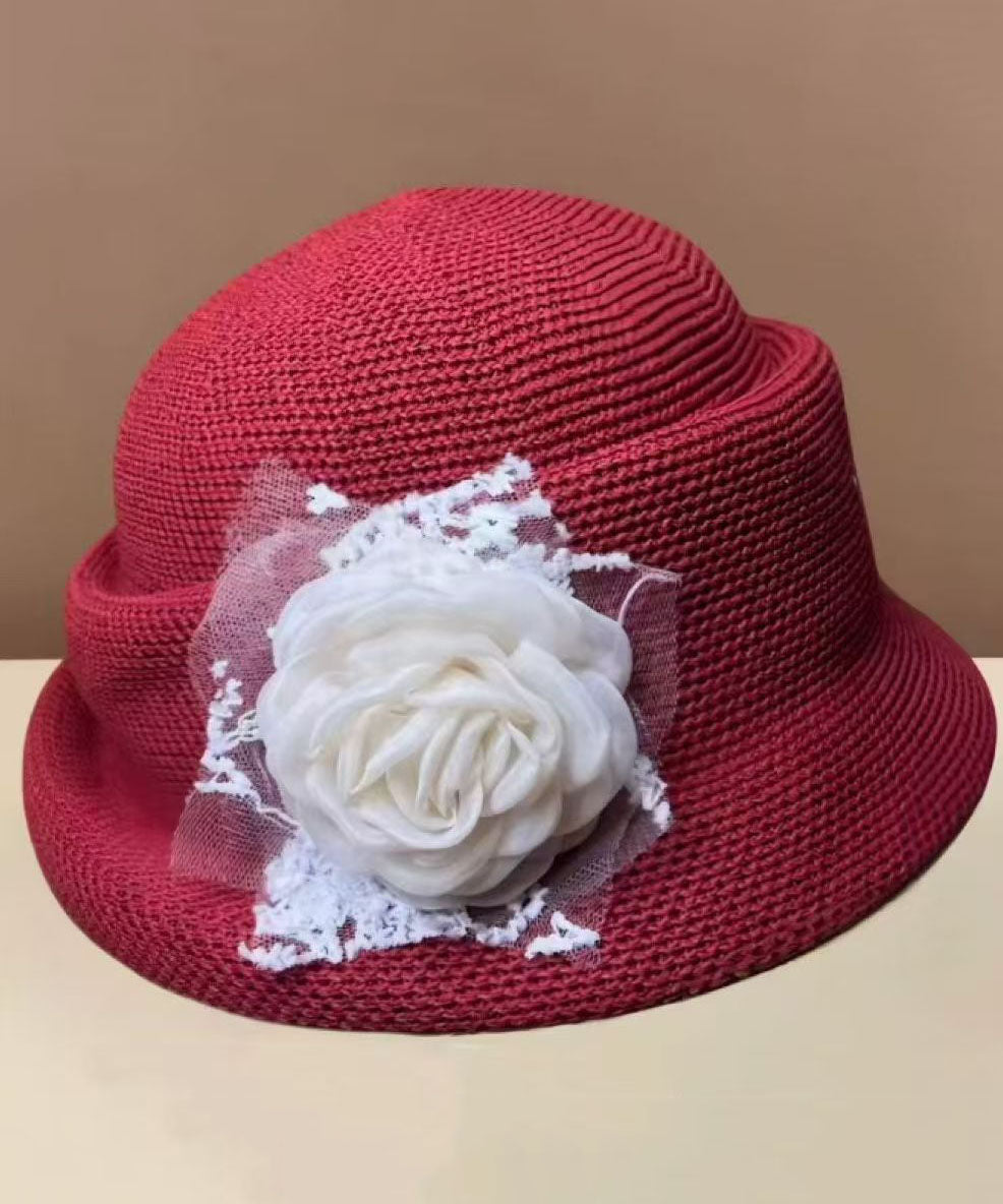Elegant Beige Breathable Flower Bucket Hat