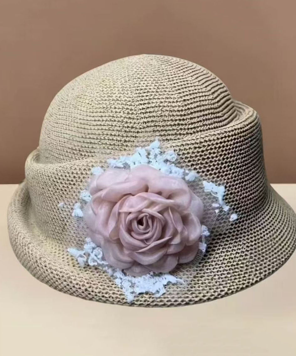 Elegant Beige Breathable Flower Bucket Hat