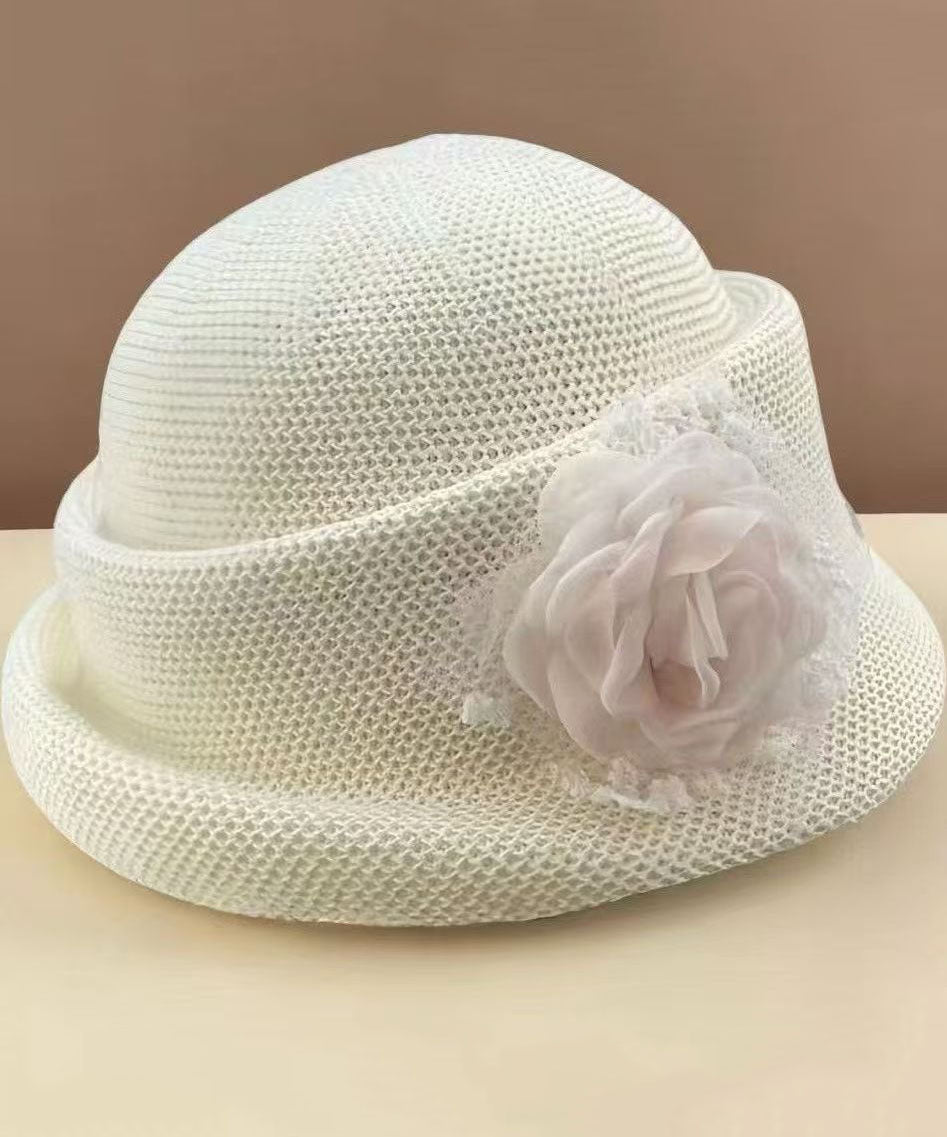 Elegant Beige Breathable Flower Bucket Hat