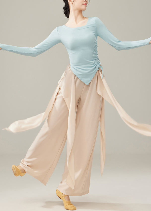Elegant Beige Draping Cotton Dance Pants Fall