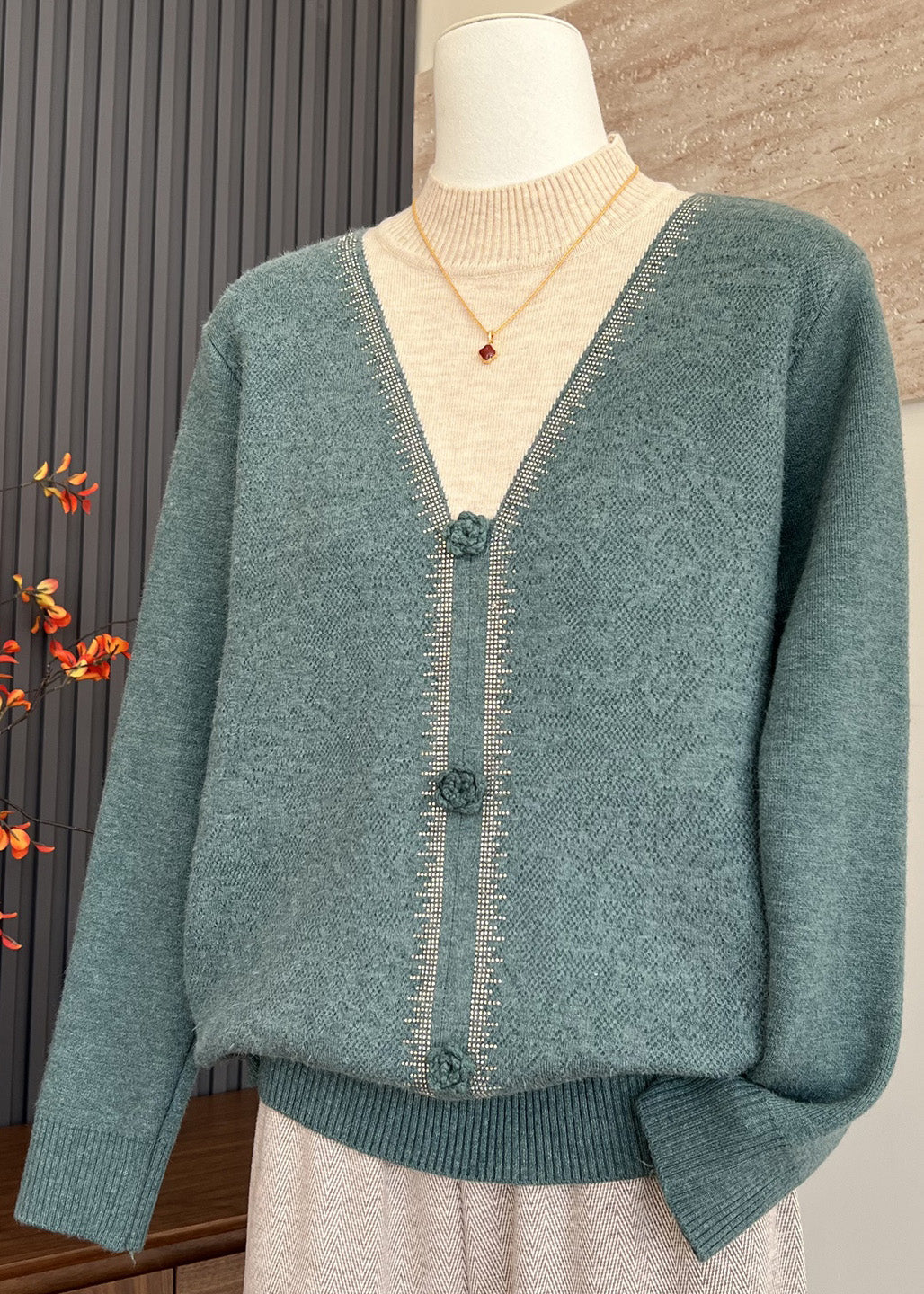 Elegant Beige Hign Neck Thick Patchwork Warm Fleece Knit Top Winter