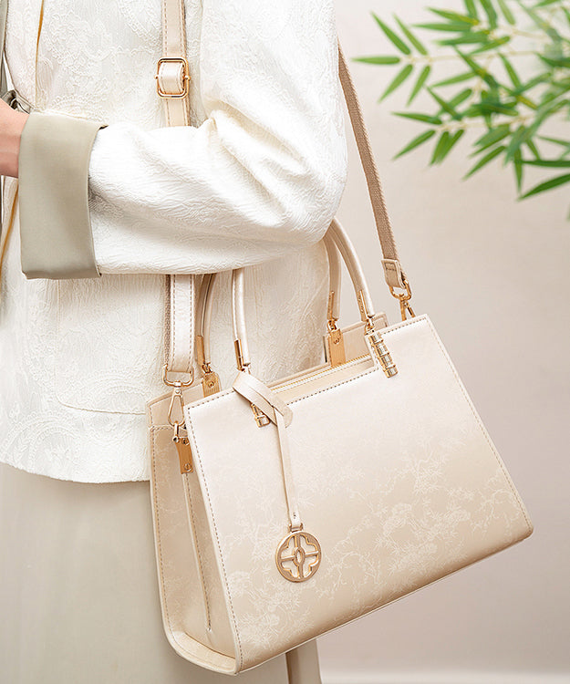 Elegant Beige Jacquard Versatile Tote Bag
