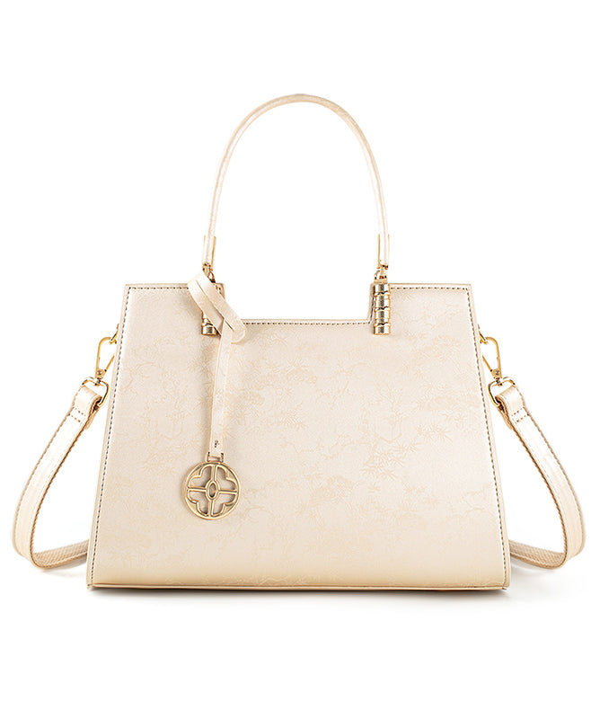 Elegant Beige Jacquard Versatile Tote Bag