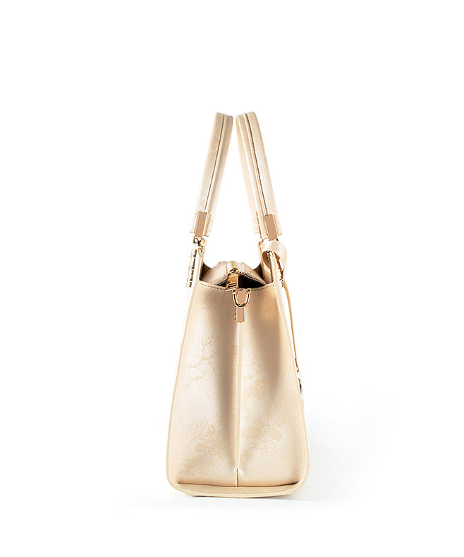 Elegant Beige Jacquard Versatile Tote Bag