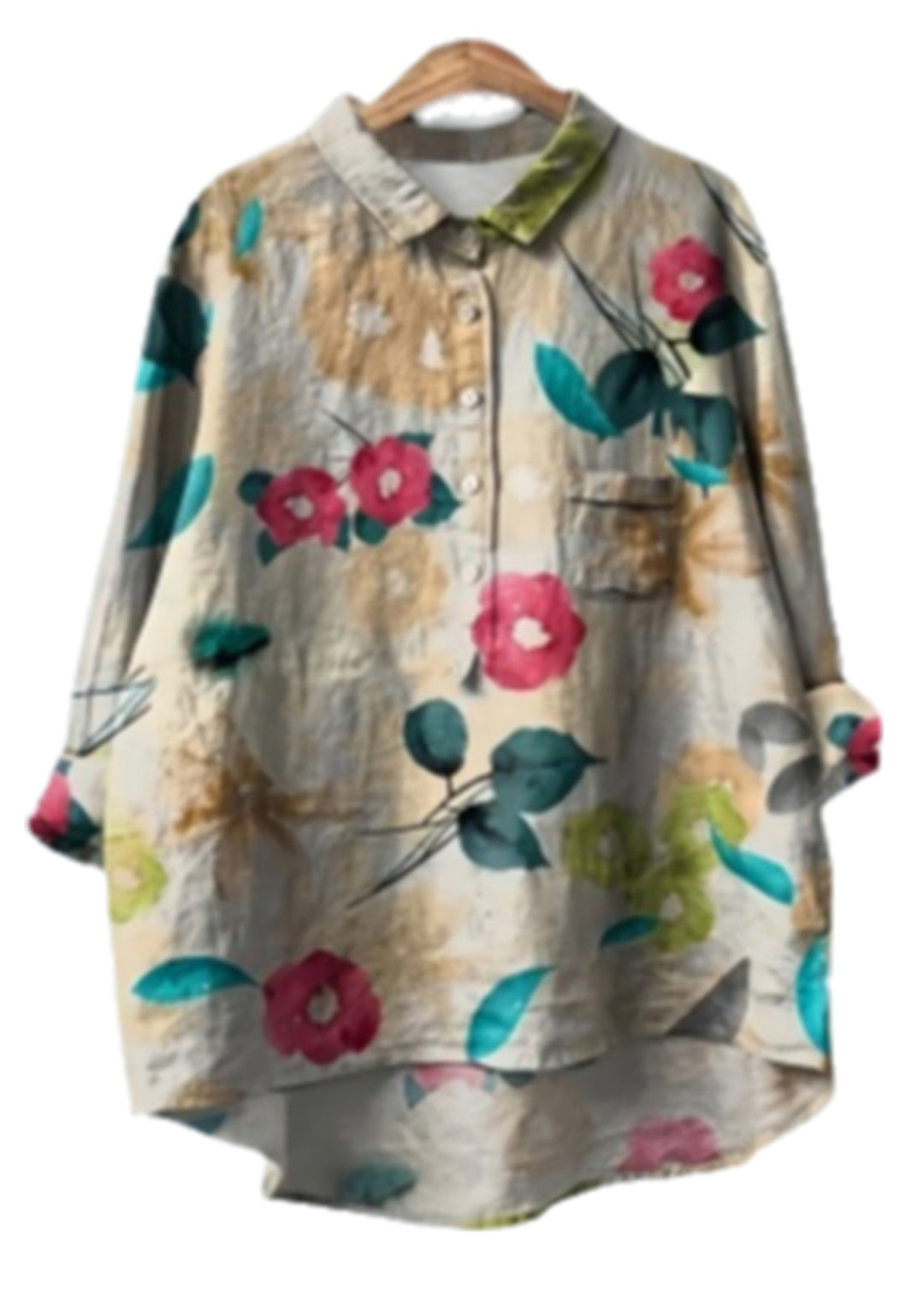Elegant Beige Oversized Print Cotton Shirt Top Spring