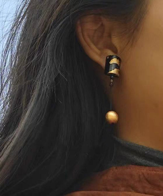 Elegant Black Alloy Silver Post Gold Foil Drop Earrings