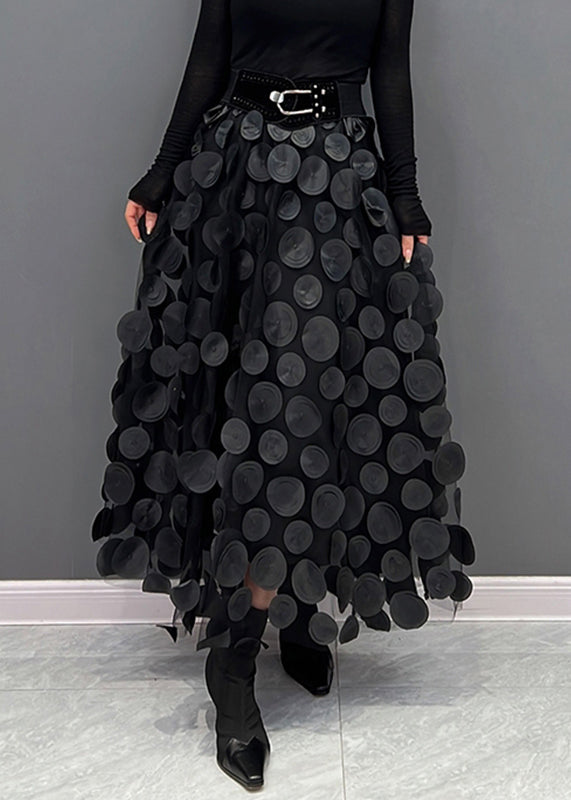 Elegant Black Dot Patchwork Tulle Skirt