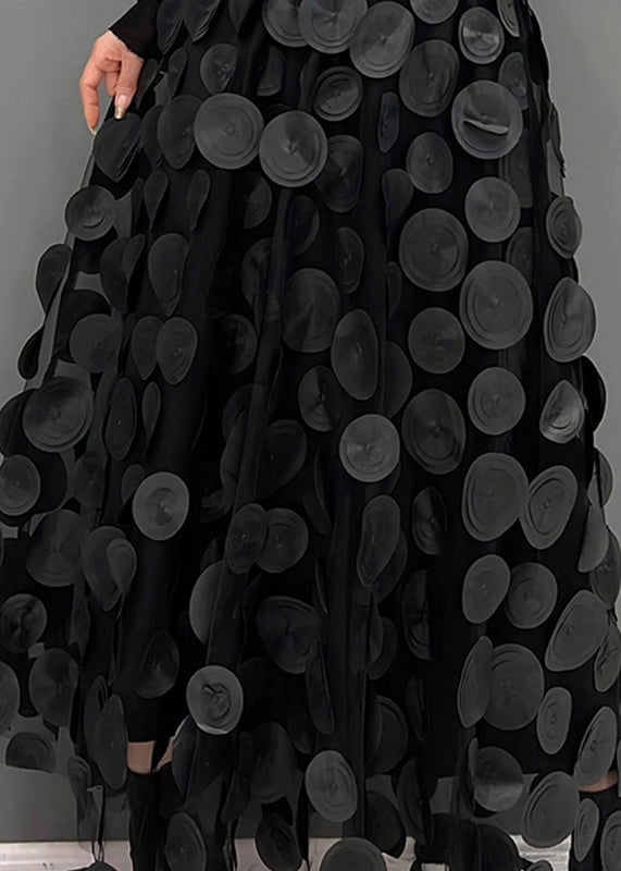 Elegant Black Dot Patchwork Tulle Skirt