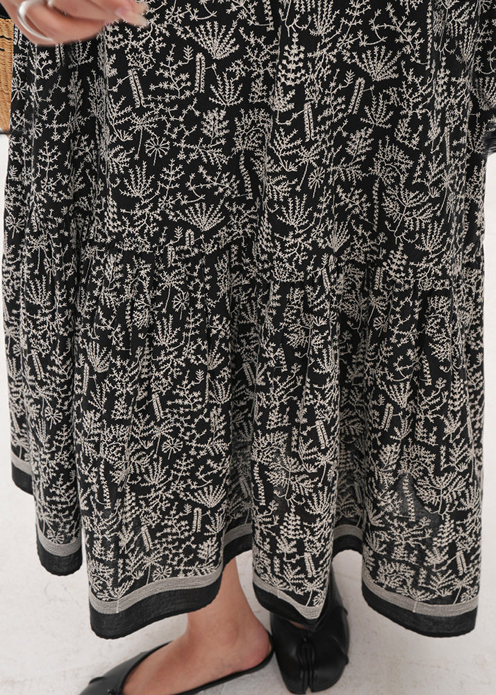 Elegant Black Embroidered Tasseled Cotton Dress Bracelet Sleeve