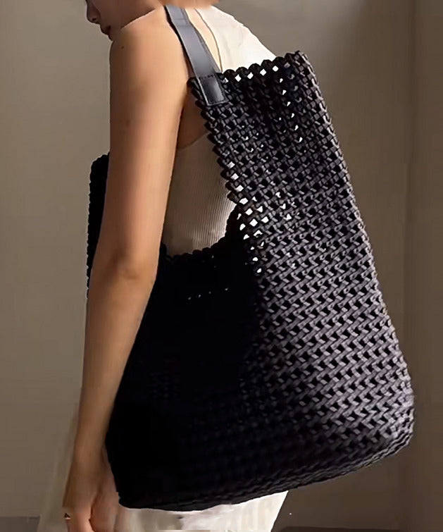 Elegant Black Large Capacity Hollow Out Shoulder Handbag