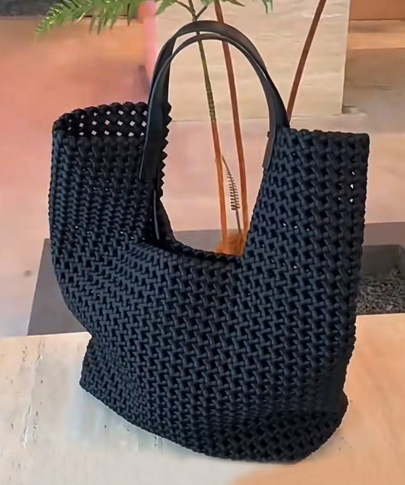 Elegant Black Large Capacity Hollow Out Shoulder Handbag