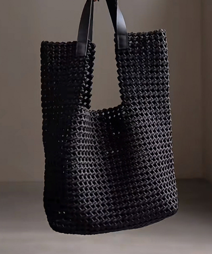 Elegant Black Large Capacity Hollow Out Shoulder Handbag