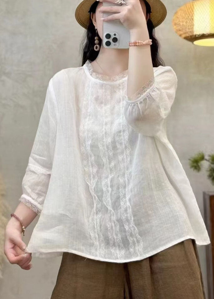 Elegant Black Oversized Patchwork Eyelash Linen Shirt Tops Bracelet Sleeve