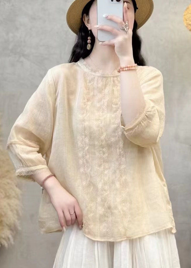 Elegant Black Oversized Patchwork Eyelash Linen Shirt Tops Bracelet Sleeve