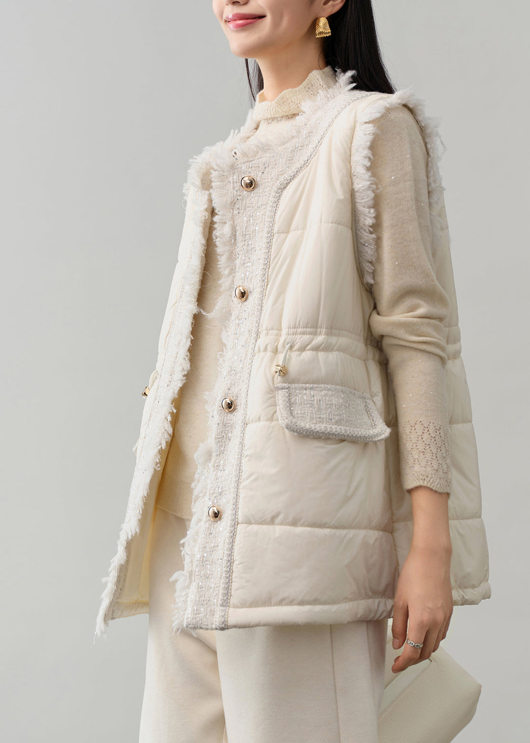 Elegant Black Patchwork Fine Cotton Filled Vests Winter