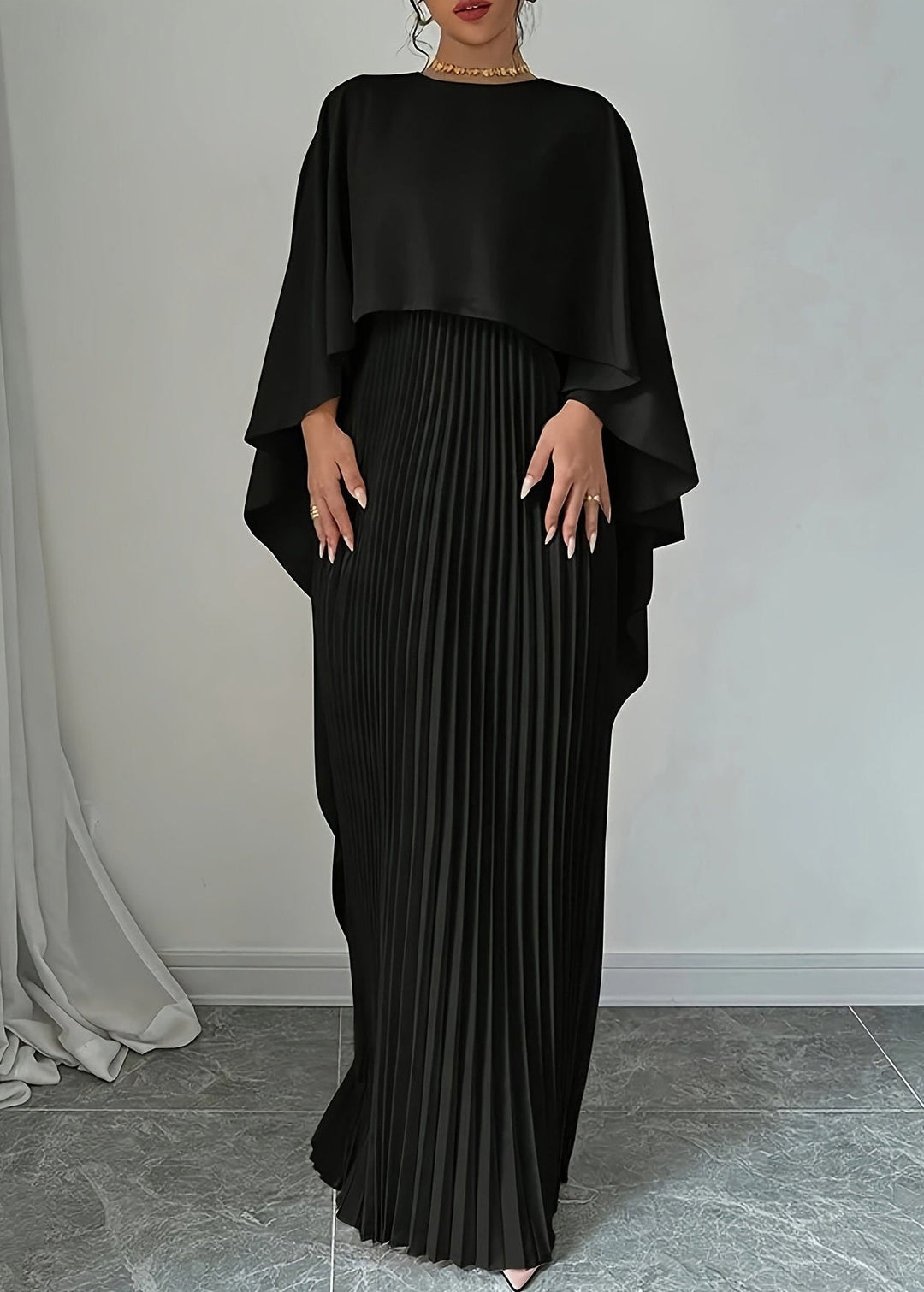 Elegant Black Patchwork Solid Maxi Dress Spring