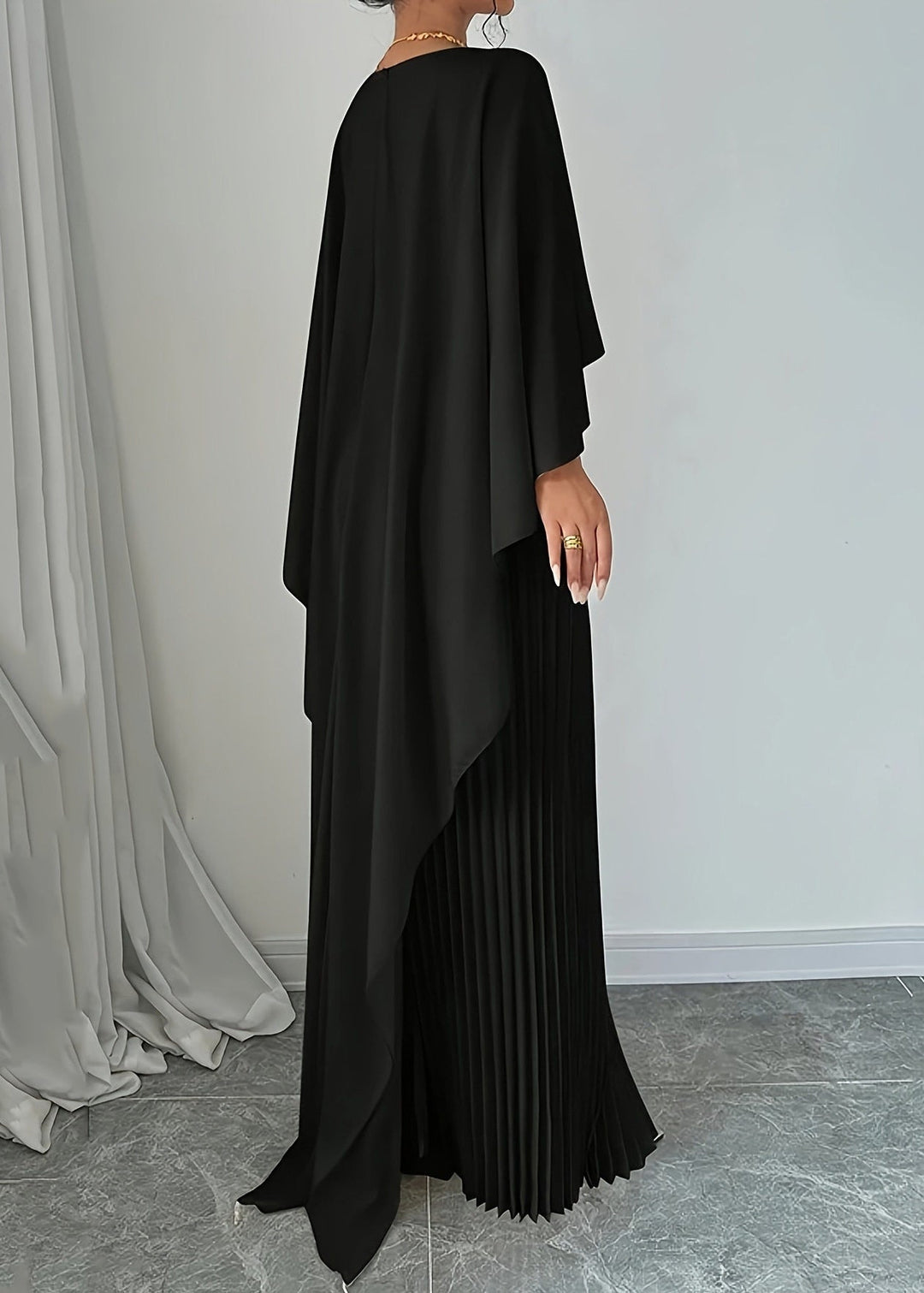 Elegant Black Patchwork Solid Maxi Dress Spring