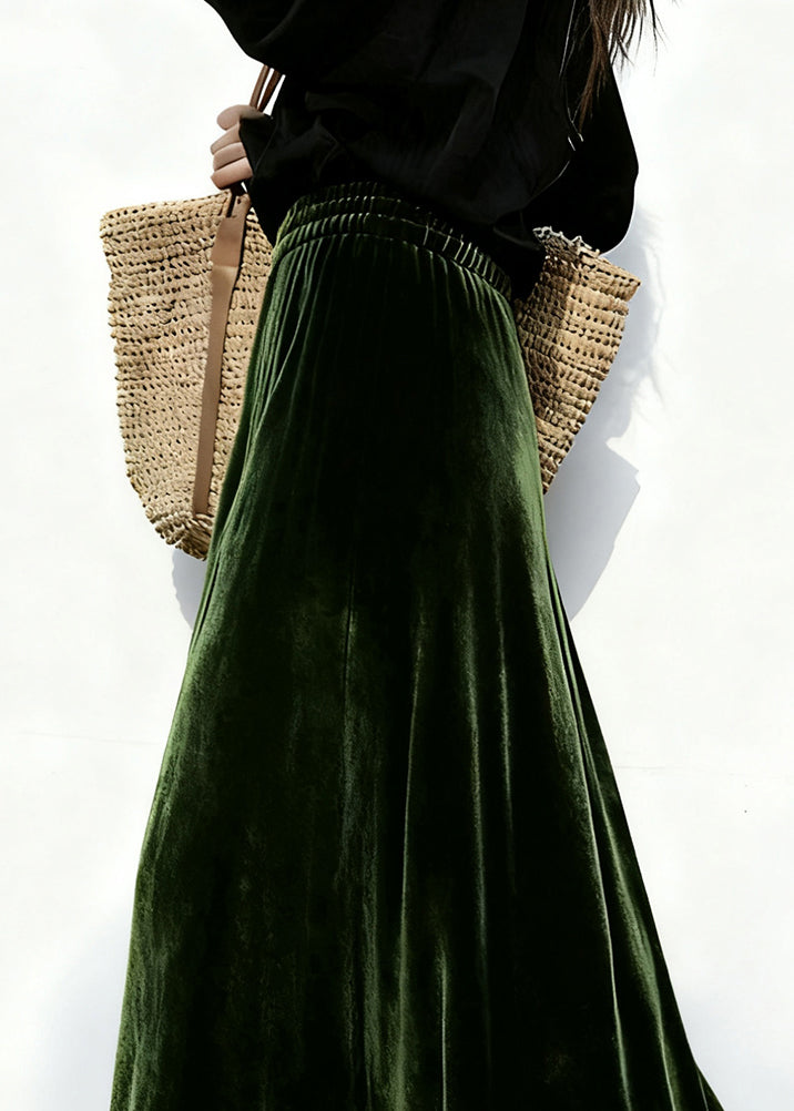 Elegant Black Ruffled Elastic Waist Patchwork Velour Skirt Winter