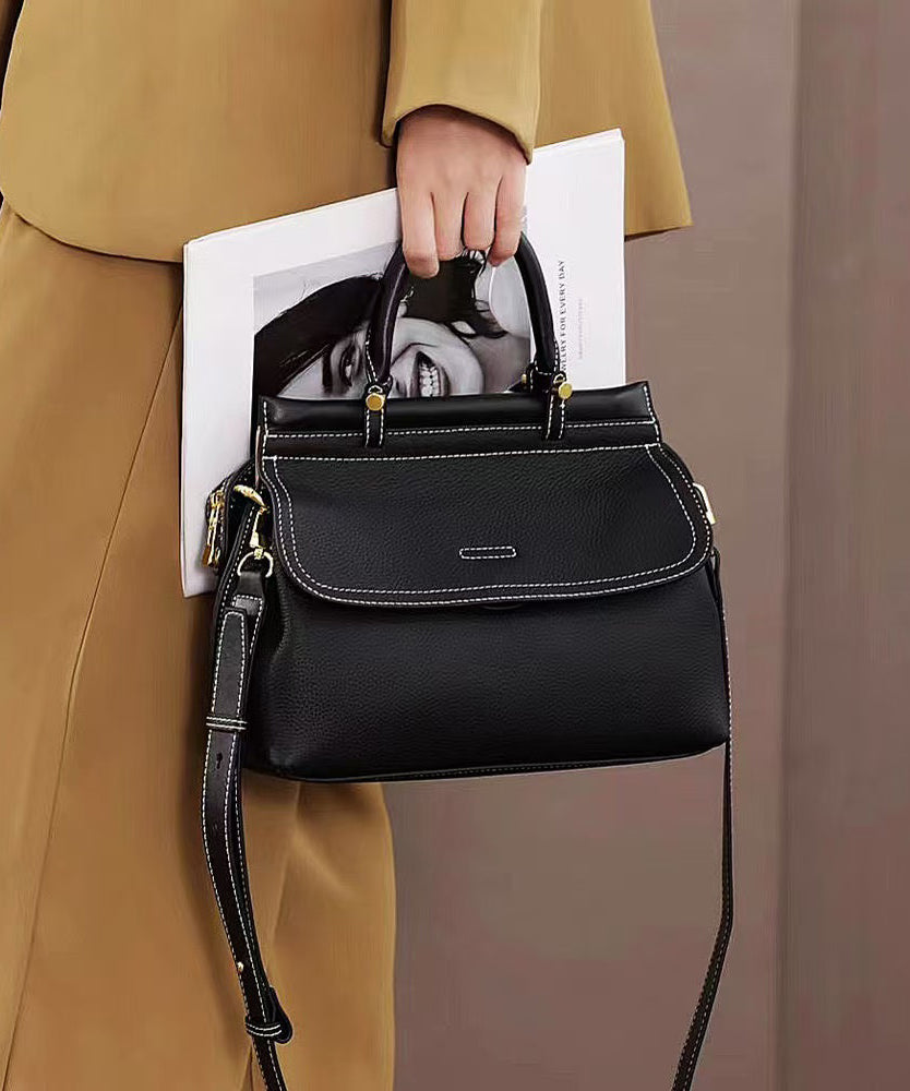 Elegant Black Solid Durable Calf Leather CrossBody Bag