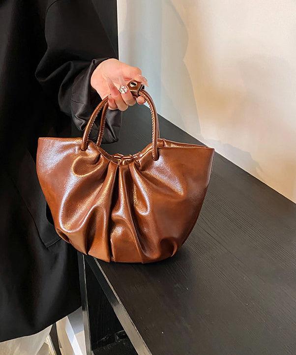 Elegant Black Wrinkled Faux Leather Tote Handbag