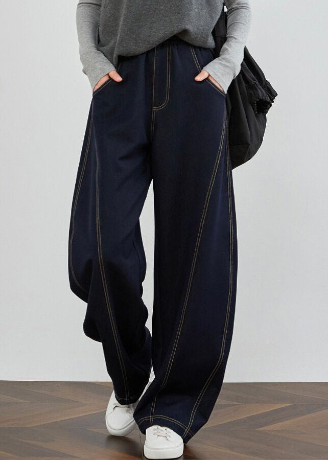 Elegant Blue Pockets Patchwork Denim Pants Spring