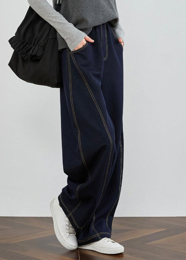 Elegant Blue Pockets Patchwork Denim Pants Spring