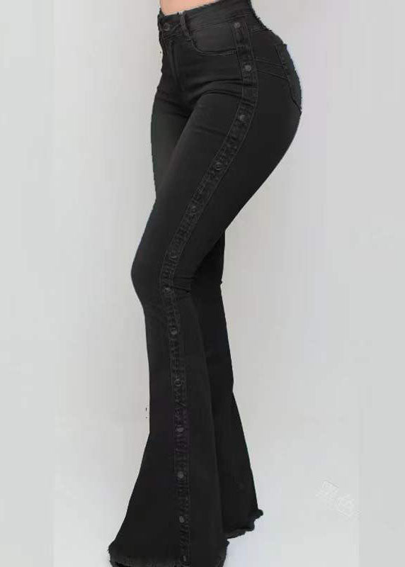 Elegant Blue Pockets Patchwork High Waist Denim Flared Trousers Spring